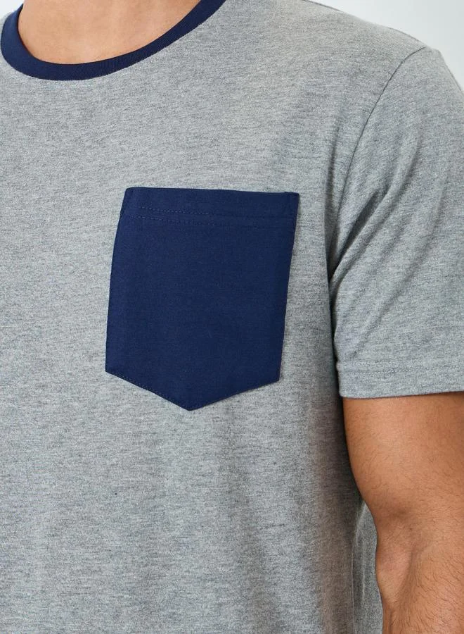 Styli Men Grey Contrast Pocket T-Shirt and Shorts Pyjama Set